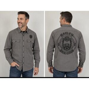 Harley-Davidson Shirt Mens Large Willie G Skull Gray Button Down Long Sleeve